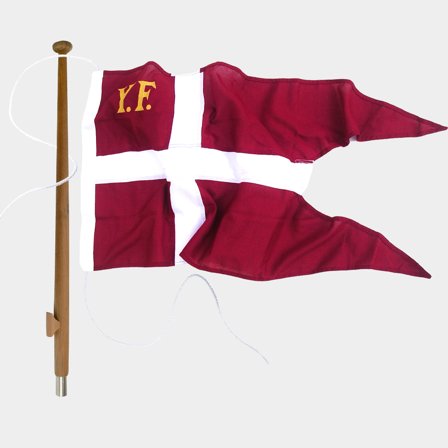 Set pour pavillon avec pavillon de yacht Adela Royal, Danemark, polyester marin (160 g / m²), 100 cm x 52 cm + mât de pavillon Ø25 mm, 120 cm en teck