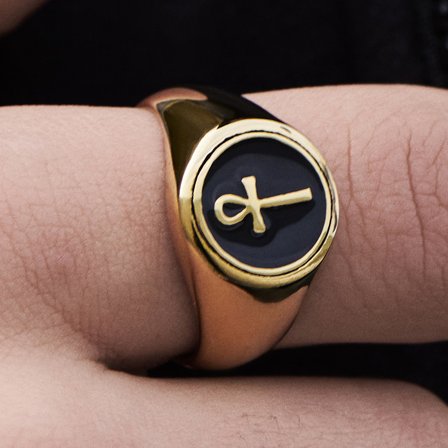 Gold-Tone Ankh Signet Ring for Men - Signet rings