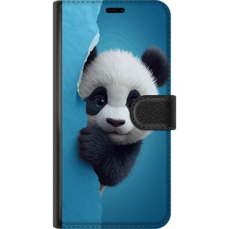 Kompatibelt Lommeboketui til Motorola Motorola Moto G15 Power Søt panda som ser ut gjennom papir i en myk 3D-illustrasjon