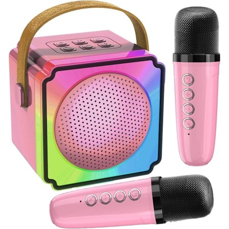 Lasten Karaoke-laitteet 2 mikrofonilla, Kannettava Bluetooth-kaiutin värikkäillä LED-valoilla, Äänen muuttaminen, Mini Karaoke-laite 