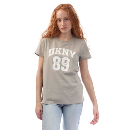 DKNY Dam/Dam Arched Logo Crew Neck T-shirt S Grön/Persika