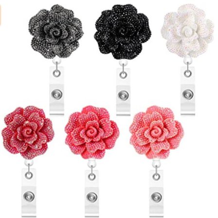 6-pack 24-tums indragbara ID-korthållare, glitterrosa ID-korthållare