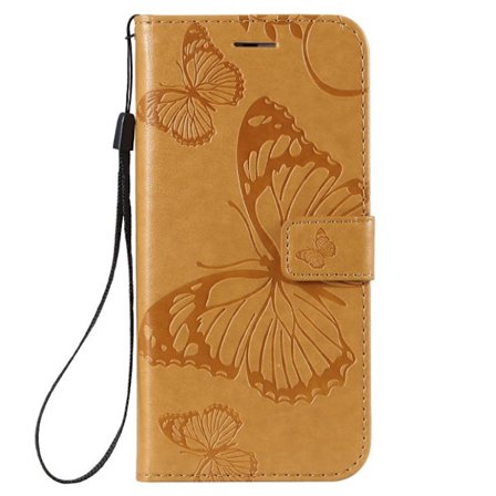 Huawei P Smart 2019 trykt sommerfugl læder flip etui - Gul
