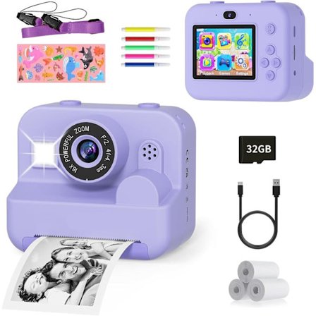 Lollanda Instant kamera til børn – bærbar børnekamera med 1080P HD-kamera, enkelt kamera til børn med øjeblikkelig udskrivning