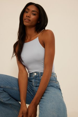 NA-KD Chain Detail Rib Singlet - Ærmeløse toppe - Blå - EU 52
