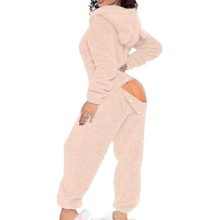 Sexy Voksen Onesie Pyjamas Kompatibel med Kvinner Rompe Klaff Fleece Hette One Piece Pyjamas Dame Fluffy Nattøy-xindaren