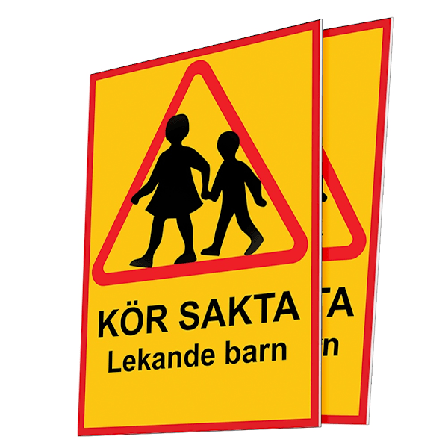 Kör sakta, barn leker - Skylt / Varningsskylt - Trafikskylt MultiColor