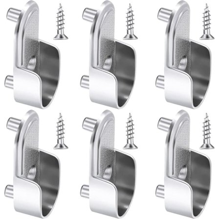 RYI-St Oval Garderobsstång Ändfästen Förnicklad Silver Garderobsstångshållare 15mm Garderobsfläns Skena Fästen och 6 st Skruvar för Garderob