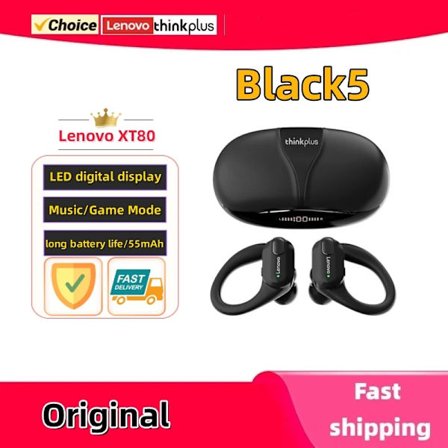 Original Lenovo XT80 Trådlösa sportörlurar med mikrofoner, LED-effektvisning, Hifi Stereo Sound Bluetooth 5.3 TWS Hörlurar