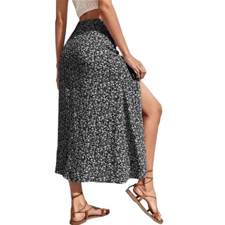 Printed Lång Split Swing Kjol Kvinnor Bohemian Estetisk Söt