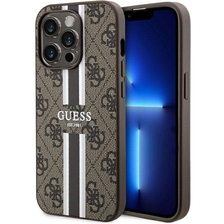 Guess 4G Printed Stripes MagSafe Case for iPhone 15 Pro - Brown