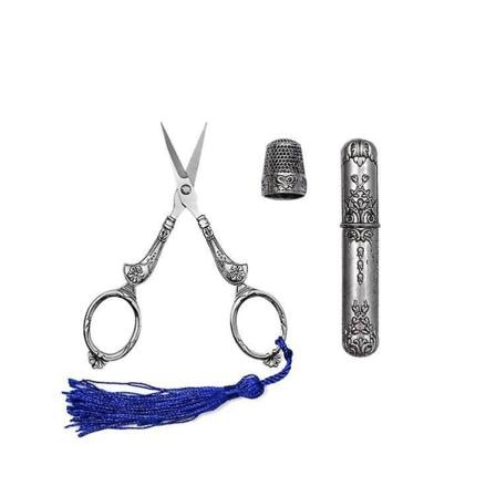 Sy-saks, Europeisk Vintage Syverktøysett Broderisakssett DIY Syverktøy for Broderi Korssting Håndverk Tilbehør (1 stk, Sølv)