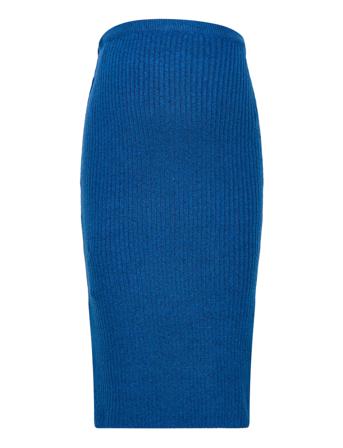Mlanneli Knit Uk Skirt Hw A. Knælang Nederdel Blå Mamalicious