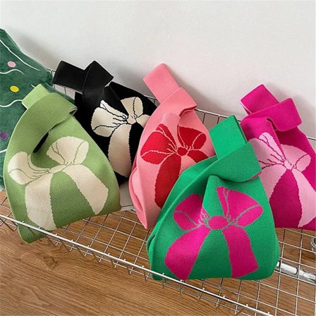 Fashion Handmade Knit Handbag Women Knot Wrist Bag Casual Bow Tie Tote Bag Girls Reusable Shopping Bags