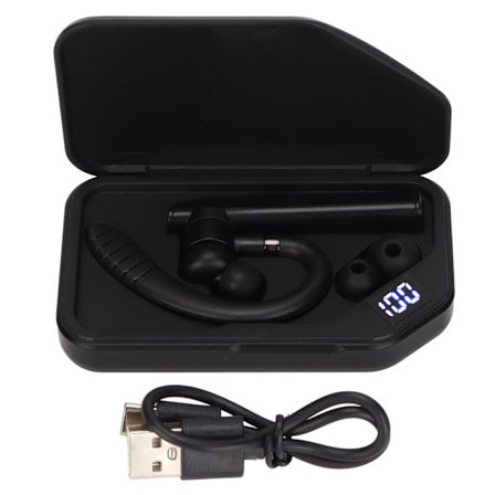 K3 Bluetooth-headset för företag, brusreducerande, trådlös hörlur med ett öra och laddningsfodral, Jerry Chip, svart silver