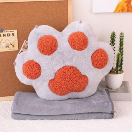 Cute Kitty Airable Cover Cat's Paw Kudde Filt Två-i-En Sömnkudde Dekorativ kudde Wenhe Gray 100*160cm