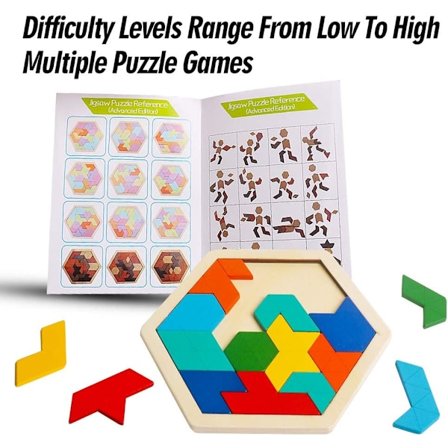 Skrtuan Trehjulet Puslespill i Tre for Barn og Voksne - Hjernepuslespill, Blokker, Spill, Formmønster, Tangram, Geometri, Logikk, IQ ST