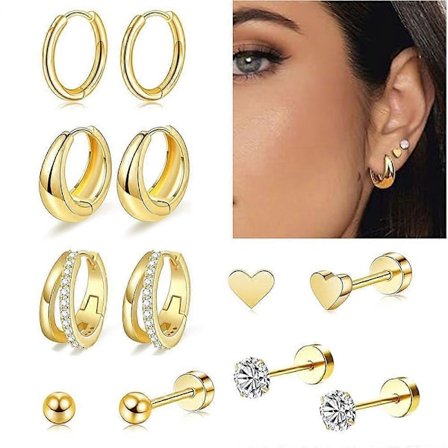 Hypoallergene øredobber i medisinsk stål egnet for sensitive ører; 14K gullbelagte flate øredobber for både menn og kvinner; petite rustfritt s[HK]