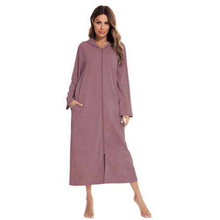 Naisten vetoketjullinen pitkä hupullinen kylpytakki, syksy/talvi tyyli, rento ja mukava kotiasu