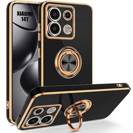 Coque för Xiaomi 14T, Skydd i silikon mot repor med roterande ring svart