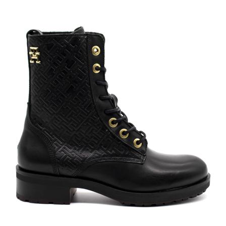Tommy Hilfiger Women& Leather TH Monogram Biker Boot Tommy Hilfiger Sort, Dame Støvler, Størrelse: 38 EU