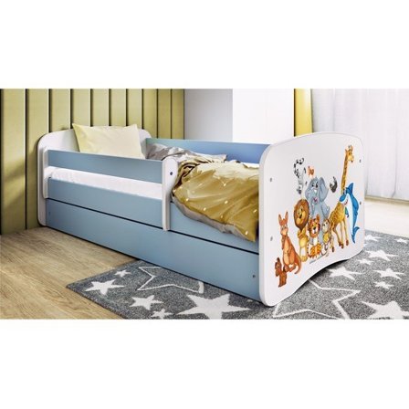 Kocot Kids Barnsäng - Babydreams Blå Med Låda Och Madrass - Djur 140x70 Cm - Litenleker