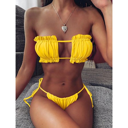 Sexy Bikini Plissert Bandeau Badedrakt Kvinne Badetøy Dame Mini T