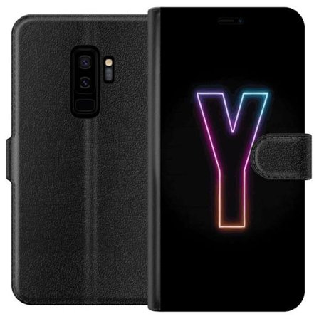 Kompatibel Tegnebogsetui til Samsung Samsung Galaxy S9+ Minimalistisk neonbogstav Y i farveskiftende lys mod sort baggrund