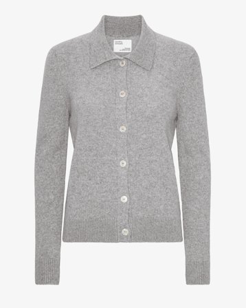 Women Merino Wool Collar Cardigan - Heather Grey XL