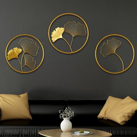 Gyldne ginkgo blade vægdekoration 3 stykker,