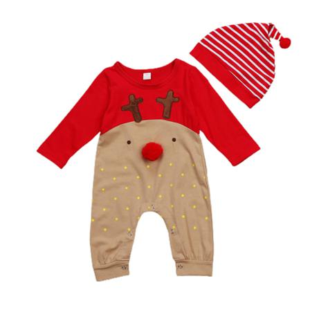 Christmas Kids Baby Horn Långärmad Romper I Ett Stycke Med Hatt