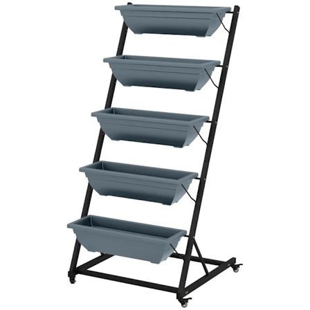 Rootz Plant -portaat - Kukkaportaat - Istutuslaatikko - Pinottava - Säänkestävä - Harmaa + Musta - 65 x 67 x 145 cm