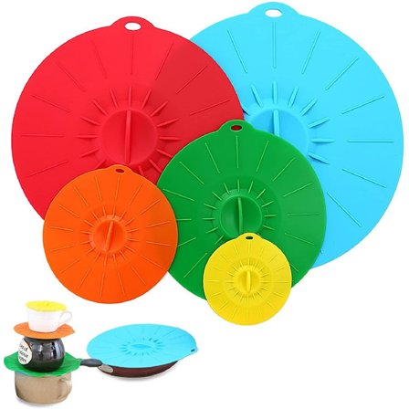 Silikone Mikrobølgeovnslåg, 5-pak Varmebestandige Silikonelåg, Genanvendelige Silikonelåg til Madopbevaring, BPA-fri Silikone Madlavningslåg, Kopper, 