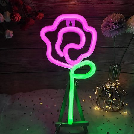 Rosa blomma neonljus LED neon skylt rosa neonljus batteri/usb-driven vägg neonljus neon nattljus för sovrumsljus upp neon blomma skylt