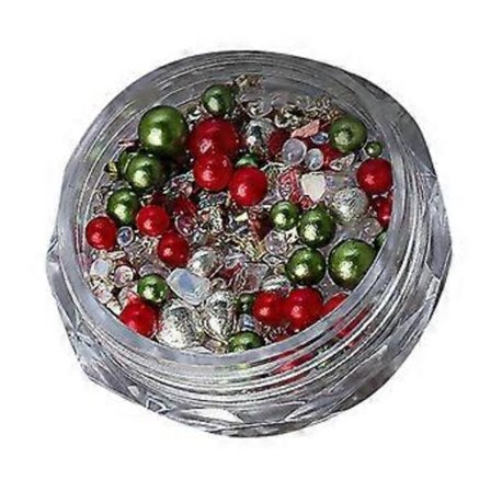 Jule Neglekunst Perler Perle Charms Rhinestones Krystall DIY Blandet Smykker Perler Deler Manikyr Negler Tilbehør