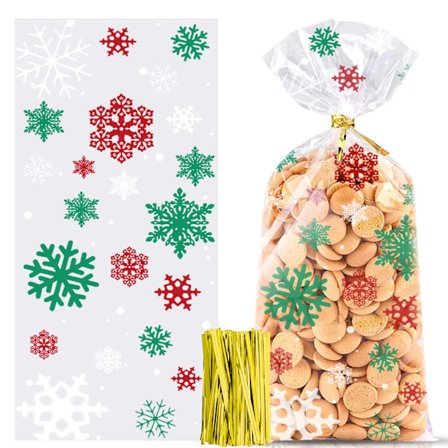 Joulukarkkipussit, keksipussit, joulusellofaanipussit, kirkkaat sellofaaniset herkkukarkkipussit lahjapussit kierresiteillä juhliin (vihreä punainen)