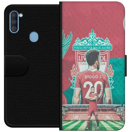 Kompatibelt Plånboksfodral till Samsung Samsung Galaxy A11 Liverpools fotbollsspelare Diogo J med nummer 20 framför klubbemblem You'll Never Walk Al