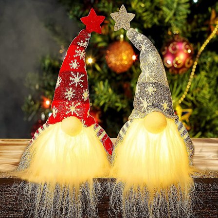 Lystede Julenisse Nisse, Lysende Nisse, Batteridrevet Julpynt til Bord, 2 Sett_y_1