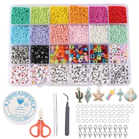 24 Gitter Perforeret Glas Hirse Perler Akryl Bogstav Perler DIY J