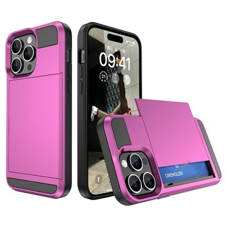 Fodral för iPhone15Pro skjutbart kortfack rosa slot armor