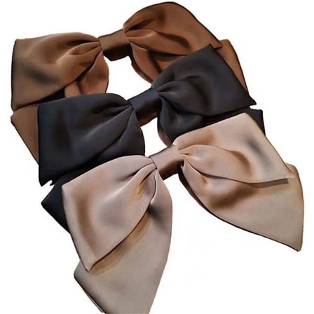 Stor hårklemme til kvinder Sort satin spænder med sløjfe Elegant