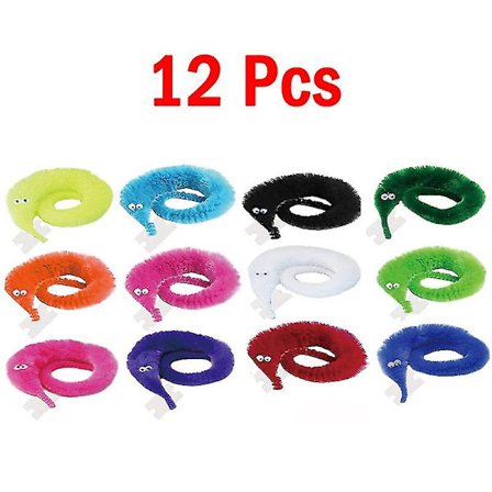 12/24 stk. Twisty Worm Magic Legetøj Party Favors Fuzzy Worm På En Snor Jule Halloween Troldmand Nye Mærkelige Trick Legetøj Kompatibel Med Børn -ES