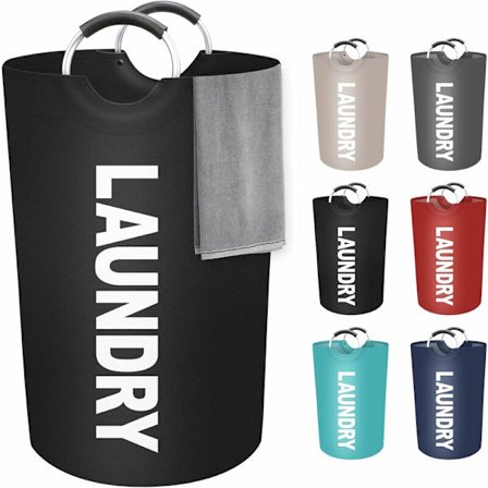 115L Stor Vaskeri Kurv, Skittentøyskurv for Vaskeri, Sammenleggbar Vanntett Vaskeri Kurver med Skum-Beskyttede Aluminium Håndtak (Svart)