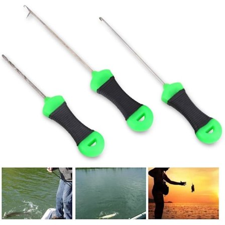 Fiskenåler i høykvalitets karbonstål, sett med tre stykker, svart