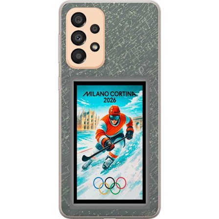 Kompatibel Mobilcover til Samsung Galaxy A33 5G Curling illustration med spillere og sten på isen, Milano Cortina 2026, snedækkede stænk og olympiske