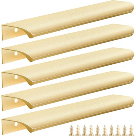 5-pak Guld Køkkenskab Håndtag, 200mm Garderobeskab Dørhåndtag Moderne Aluminium Badeværelsesskab Håndtag, Børstet Messing