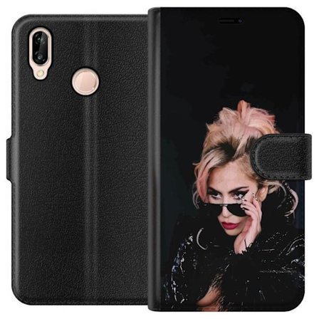 Kompatibelt Lommeboketui til Huawei P20 lite Lady Gaga portrett med solbriller og dramatisk sminke i mørk glamorøs stil