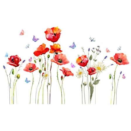 Røde blomster veggklistremerker Butterfly Plant Decals