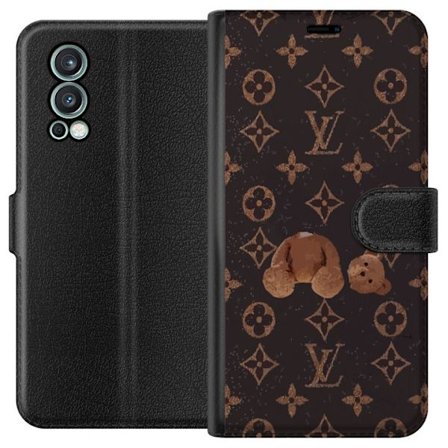 Kompatibel Tegnebogsetui til OnePlus OnePlus Nord 2 5G Luksuriøst monogrammønster med knust bamse i mørk modeæstetik