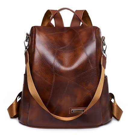 1 Dark Brown - Women Anti-Theft Backpack, Ladies Rucksack, PU Leather Handbag, Waterproof School Bag, Shoulder Bag, Brown School Backpack, Casual